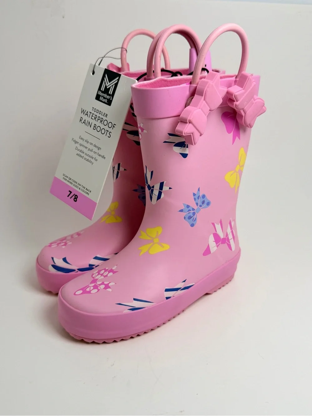 Toddler Waterproof Pink Bow-Accent Rain Boots